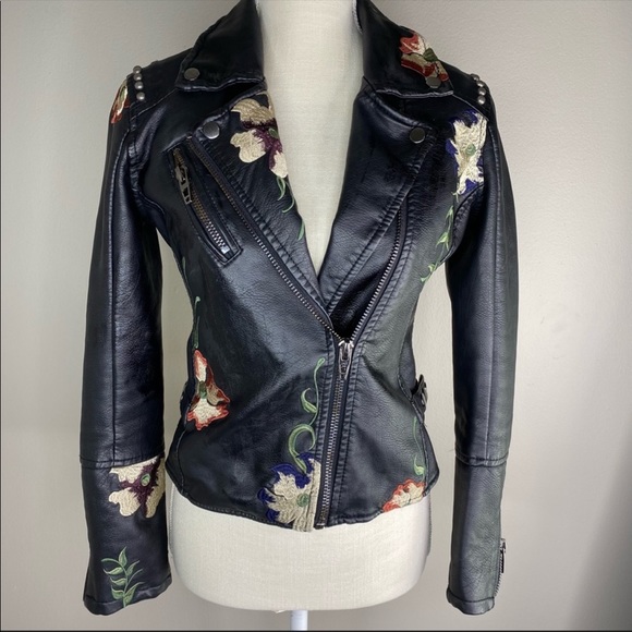 Black leather embroidered jacket - Picture 2 of 5